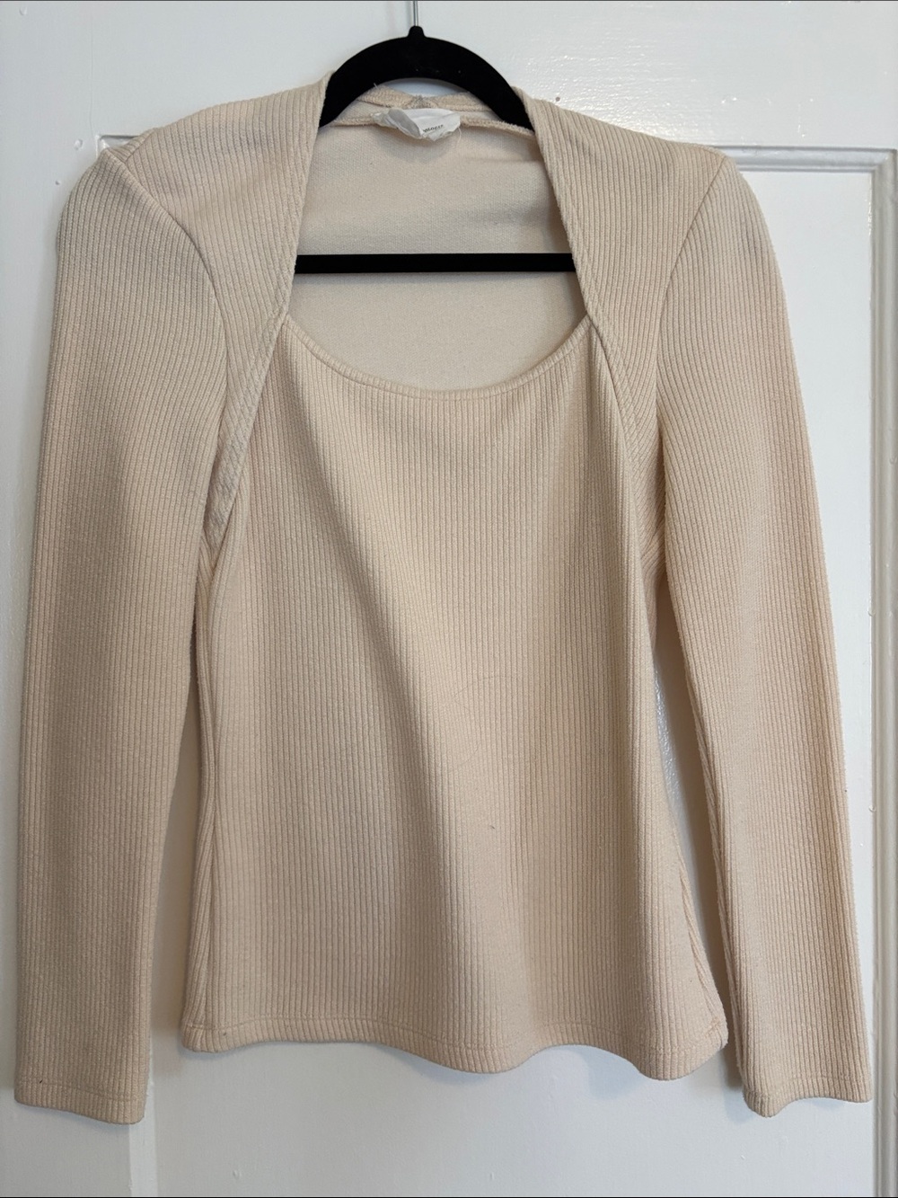 Anthropologie Ribbed Scoop Neck Long Sleeve Top - Cream